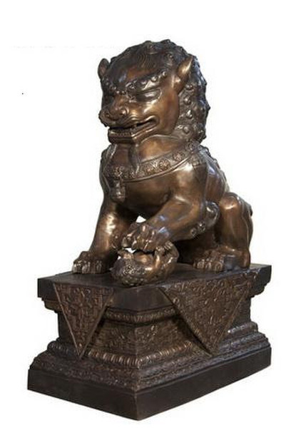Chinese Lion Foo Dog Bronze Statue Left Estate Size Grand Sculpt
